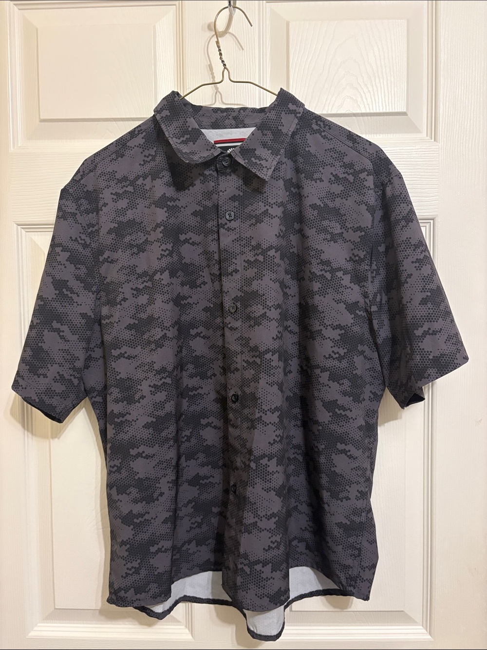 Akademiks Charcoal Camo Short-Sleeve Button Shirt